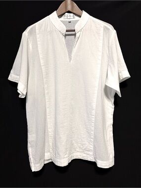 Amiani Organic Cotton White Resort Shirt Coastal Grandpa Beach L